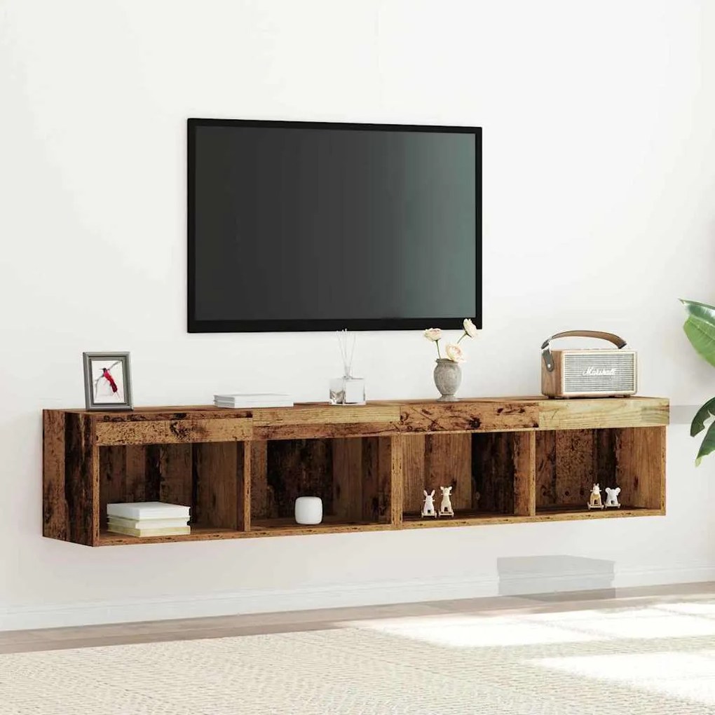 Armários de TV vidaXL com Luzes LED 2 pcs Madeira Velha 80x30x30 cm