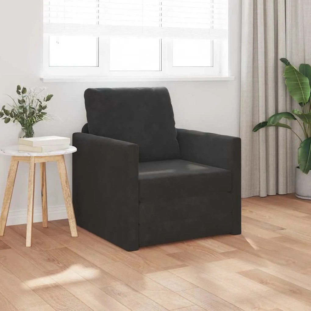 vidaXL Sofá-Cama com almofada Preto 74 x 77 x 81 cm Veludo