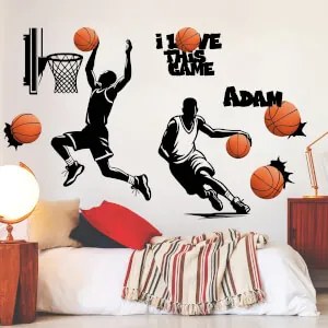 Autocolante de parede com nome - Basquetebol