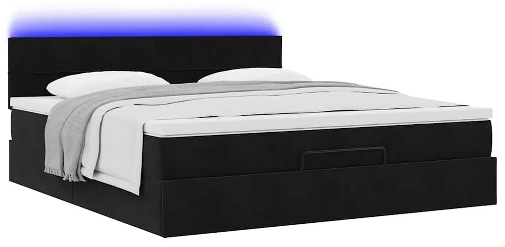 Estrutura de cama otomana com colchão 160x200 cm veludo preto