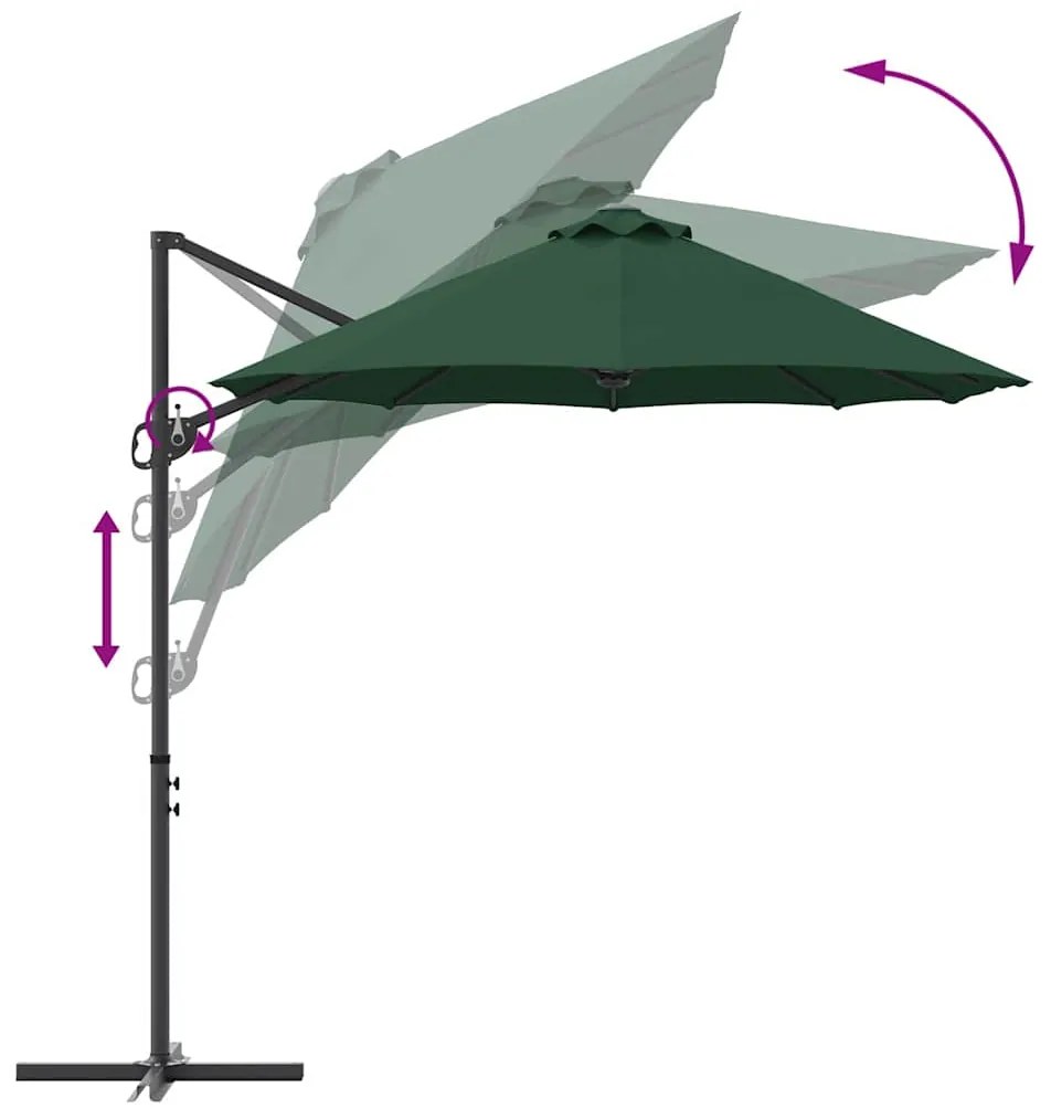 Guarda-sol cantilever de jardim Verde 372 x 198 x 253 cm