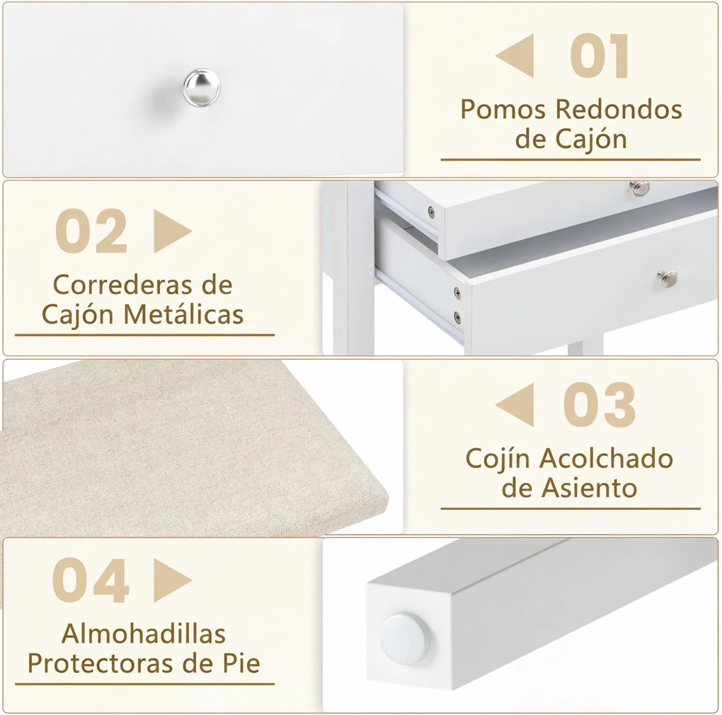 Toucador pequeno com espelho 60 x 40 x 132 cm, luz LED ajustável, tomadas, gavetas, estante aberta, tampo de vidro, para quarto, para espaços reduzido