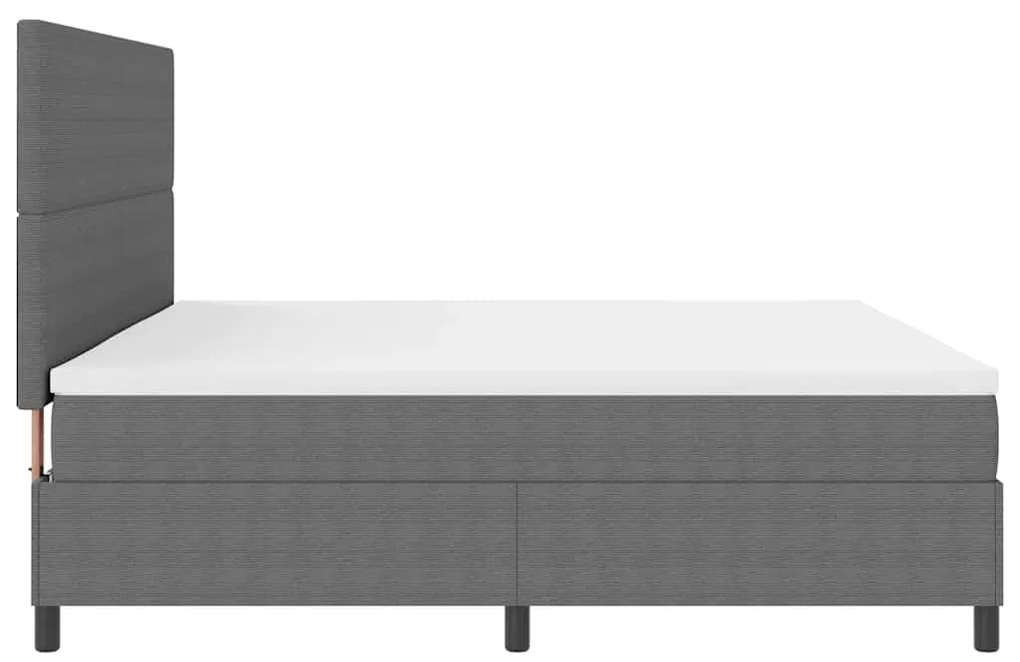 Cama Box Spring com Colchão e Luz LED Cinza 200x200 cm Tecido Cotelê