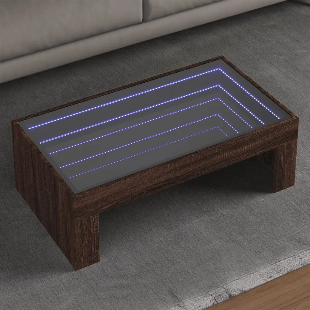 vidaXL Mesa de centro luzes LED Infinity 90x50x30 cm carvalho castanho