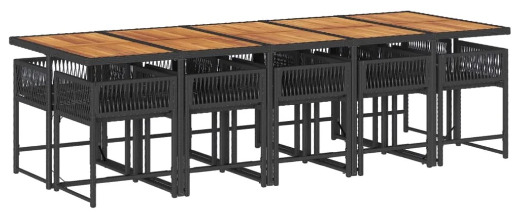 11 pcs conjunto de jantar p/ jardim c/ almofadões vime PE preto