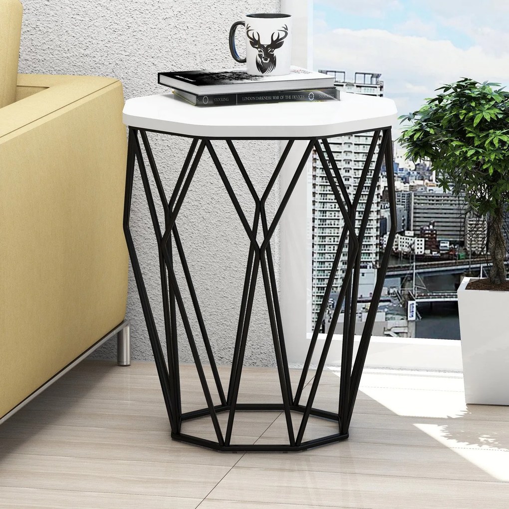 Mesa de Apoio Sofya – Branco e Preto – 46x57x46 cm
