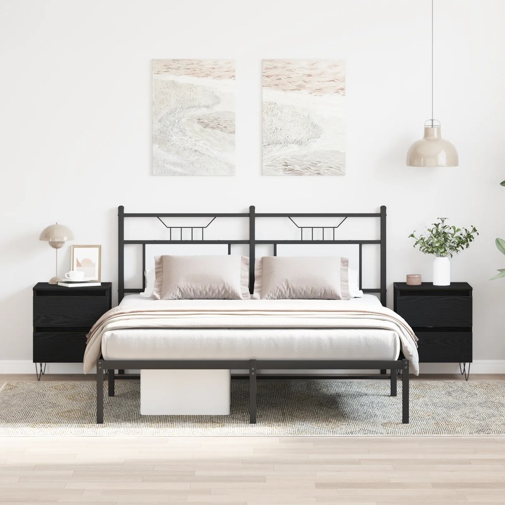 vidaXL Conjunto de Mesas de Cabeceira 2 pcs Carvalho Preto 40x35x50 cm Madeira Engenheirada
