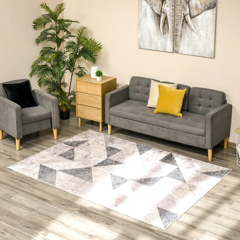 HOMCOM Tapete de Sala de Estar Moderno 230x160cm Tapete Geométrico com Base Antiderrapante para Dormitório Escritório Estúdio Multicor