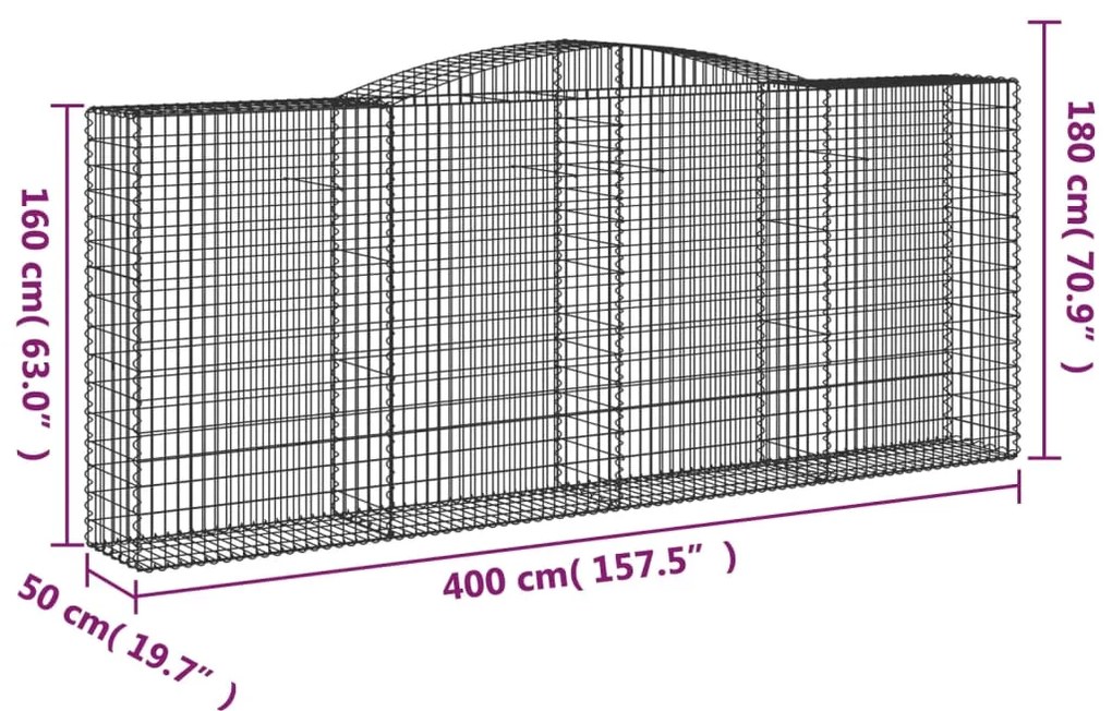 Cestos gabião arqueados 2pcs 400x50x160/180cm ferro galvanizado