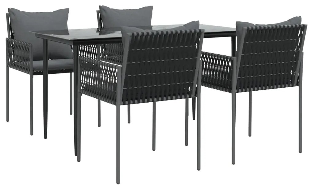 5 pcs conjunto de jantar p/ jardim c/ almofadões vime PE e aço