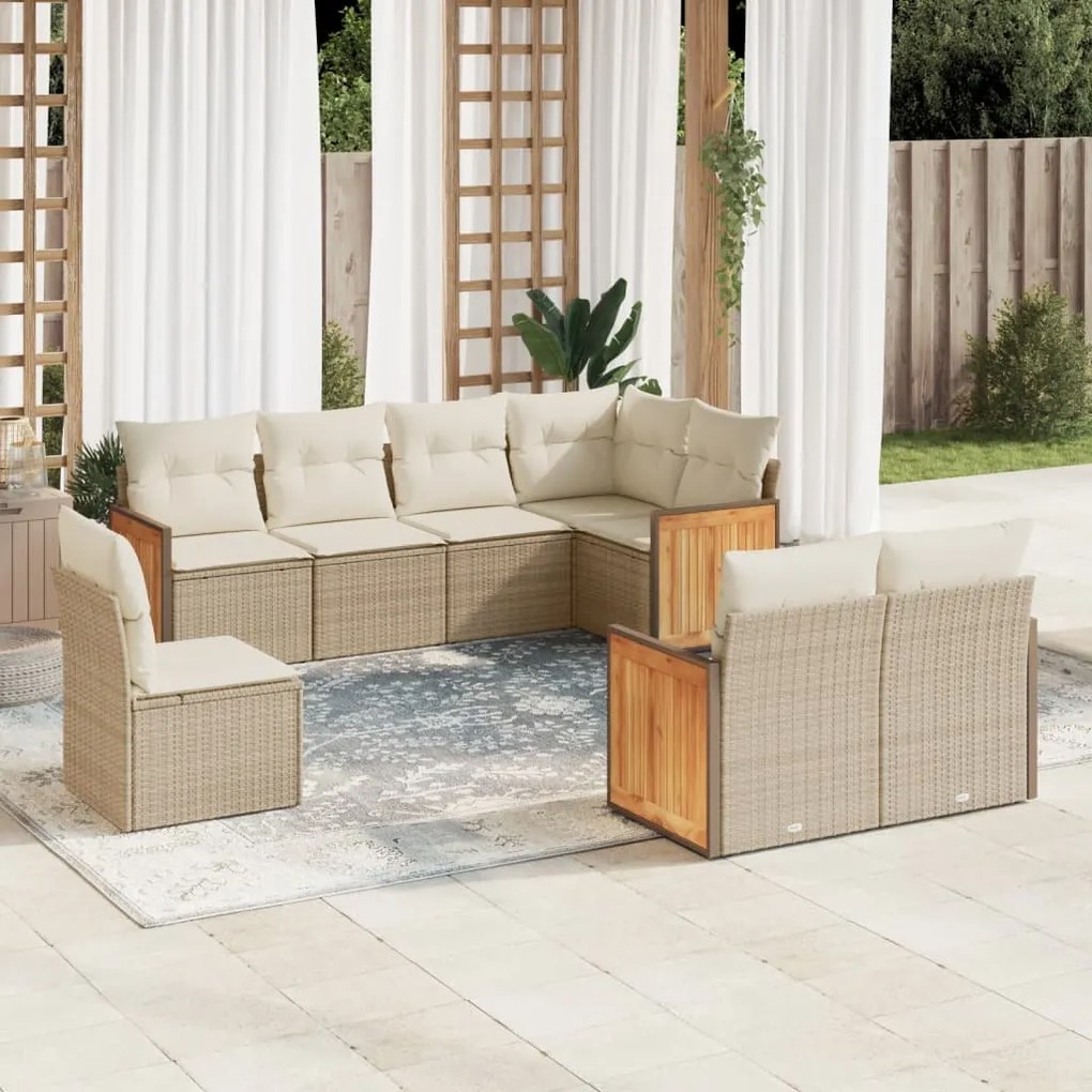 8 pcs conjunto de sofás p/ jardim com almofadões vime PE bege