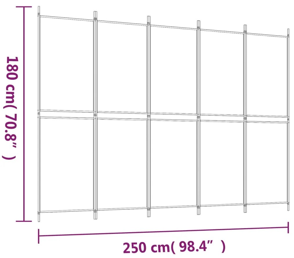 Biombo/divisória com 5 painéis 250x180 cm tecido branco