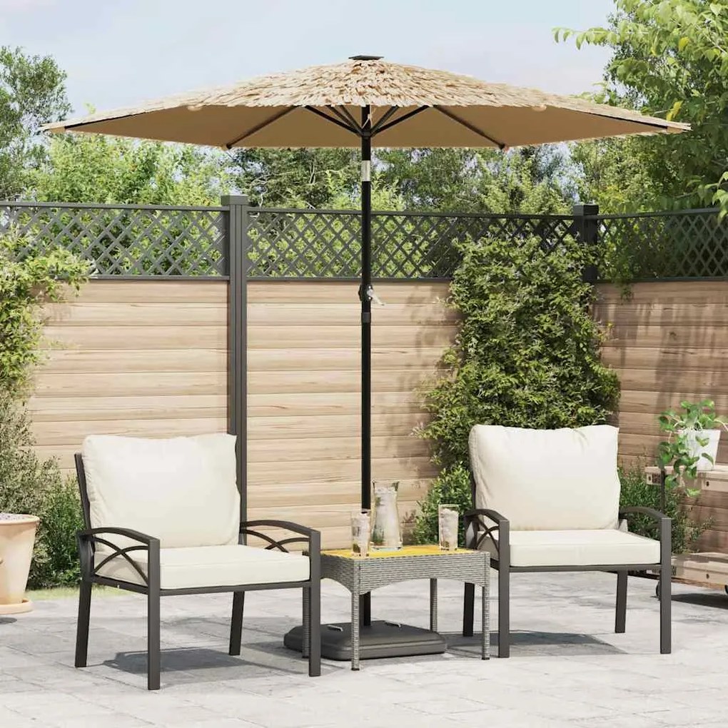 Guarda-sol c/ luzes LED e poste de aço 223x223x213 cm castanho