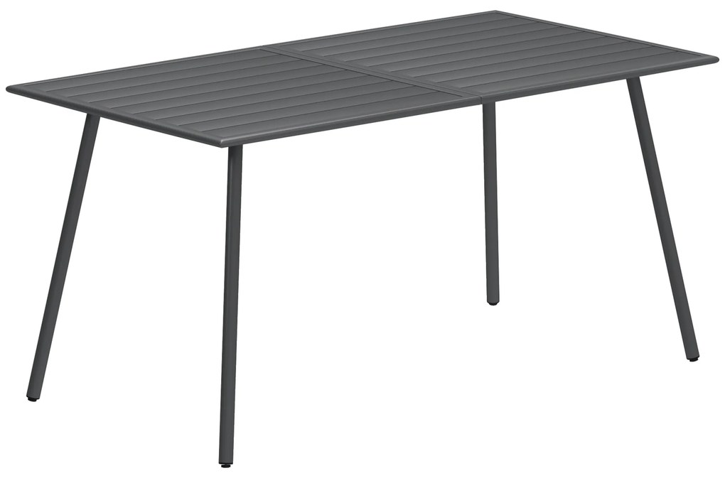 Outsunny Mesa de Jardim Retangular de Aço 150x80x74 cm Mesa de Refeição para Exterior com Desenho em Ripas Cinzento Escuro | Aosom Portugal