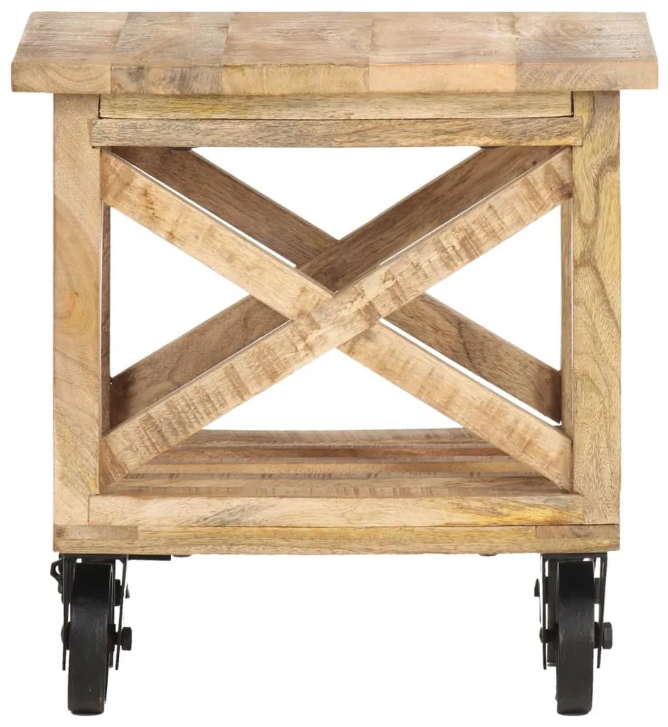 Mesa de apoio c/ rodas 40x40x42 cm madeira de mangueira áspera