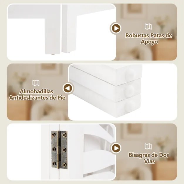 Biombo dobrável de 3 painéis 121 x 170 cm para quarto em madeira de paulownia, tela de privacidade com padrões requintados branco