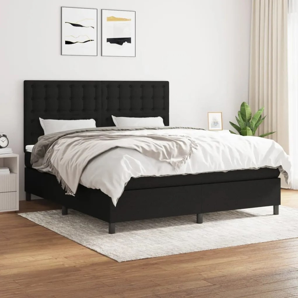 vidaXL Cama com molas/colchão 180x200 cm tecido preto