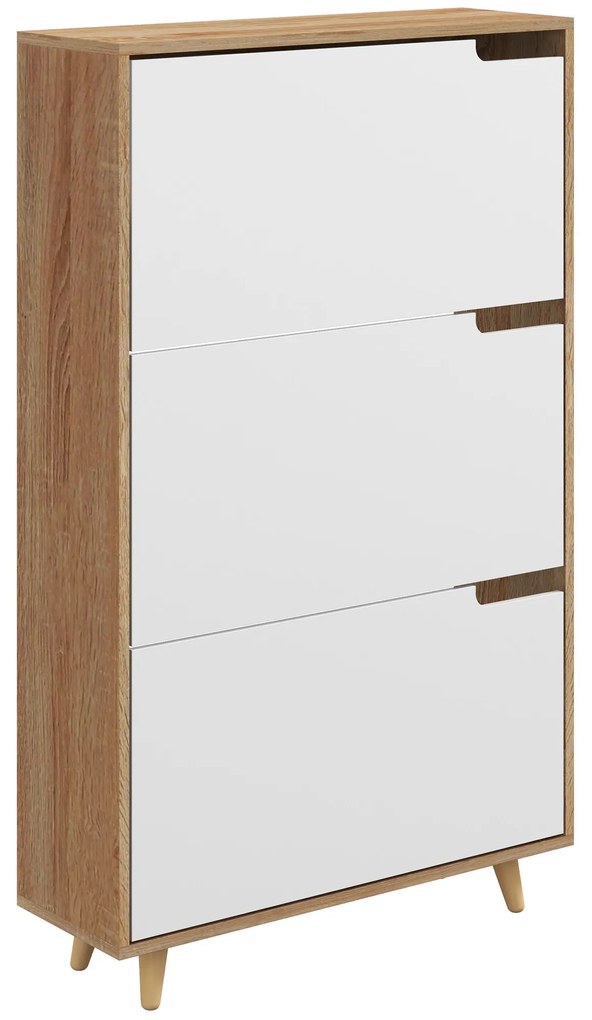 HOMCOM Móvel para Sapatos 3 Portas com Prateleira Ajustável 72x24x119 cm Madeira e Branco | Aosom Portugal