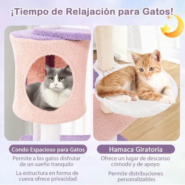 Arranhador para gatos de vários níveis com poste de arranhar coberto de sisal Rede de pelúcia brinquedos Roxo