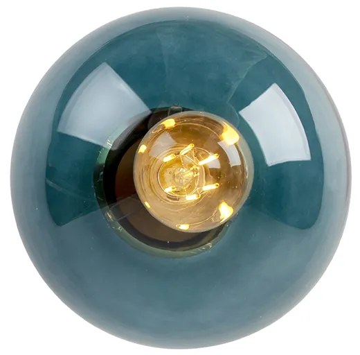 Candeeiro de teto Art Deco em latão com vidro azul oceano - Pallon Art Deco