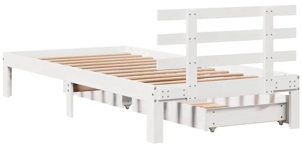 Estrutura de cama c/ gavetas 90x200 cm pinho maciço branco