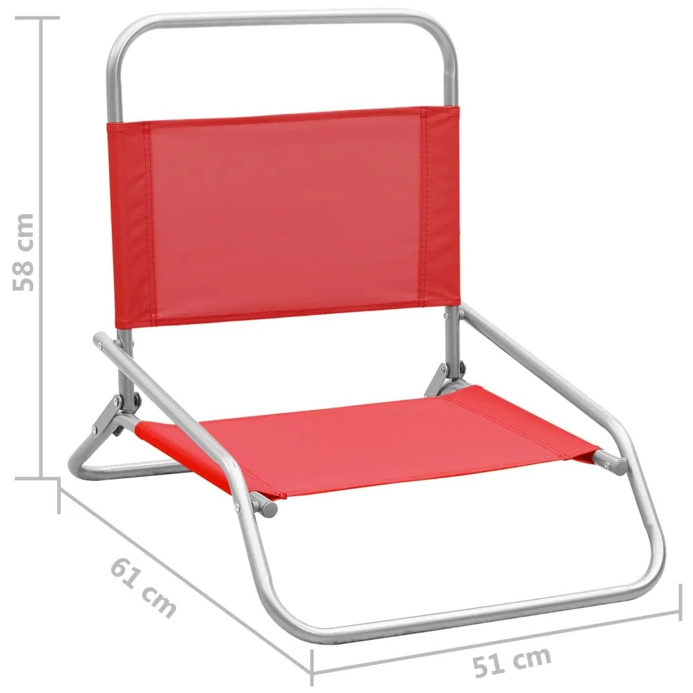 Cadeiras de praia dobráveis 2 pcs tecido vermelho