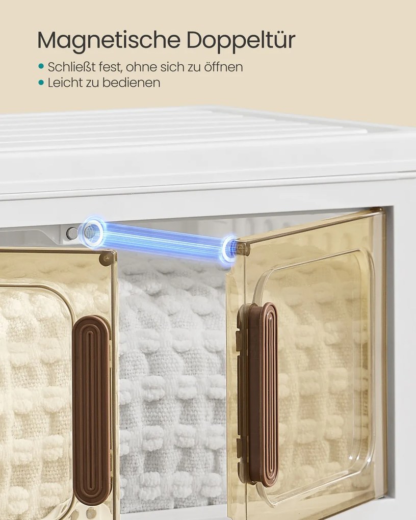 Caixas de armazenamento em Plástico 26 x 45 x 91 cm empilháveis com rodas e tampa Branco-Castanho transparente