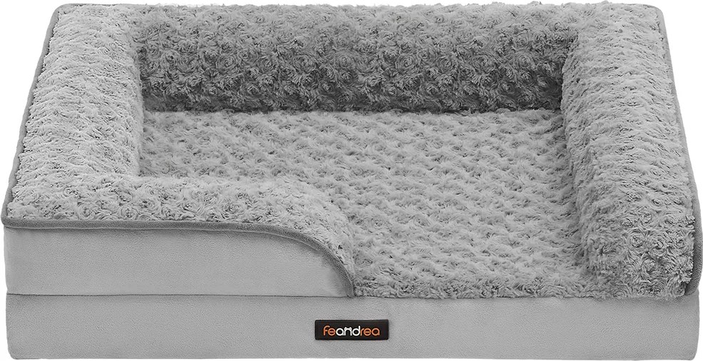 Cama ortopédica para cães com revestimento em pelúcia 71 x 58 x 16 cm Cinzento