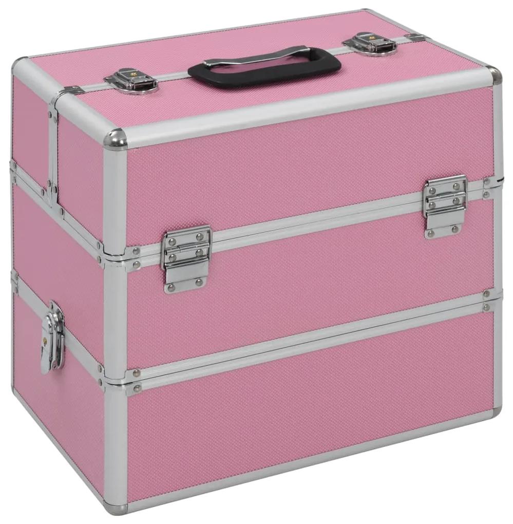 91838 vidaXL Caixa de maquilhagem 37x24x35 cm alumínio rosa