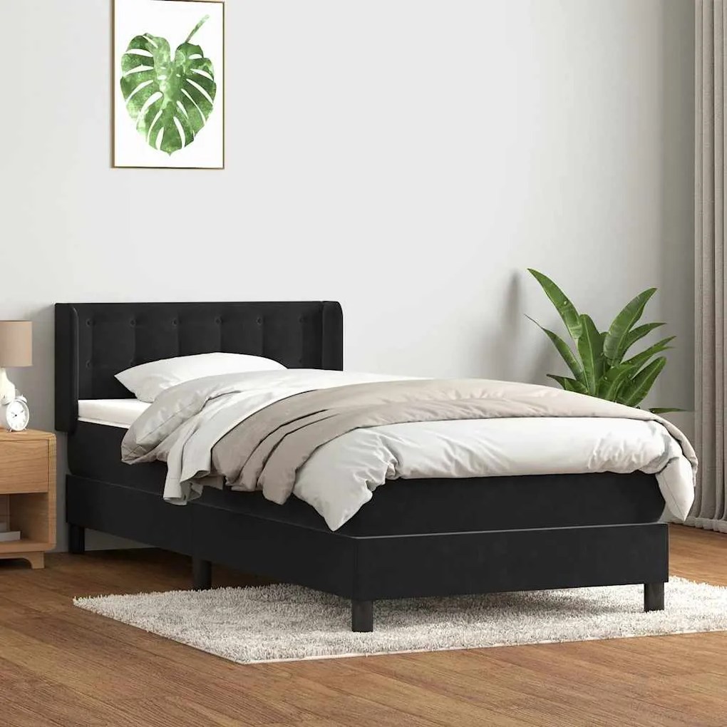 vidaXL Cama com molas/colchão preto 80x210 cm veludo