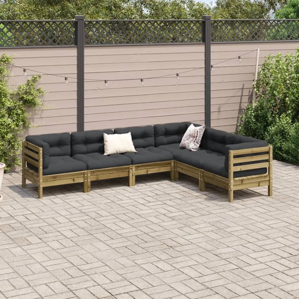 6 pcs conjunto sofás de jardim c/ almofadões pinho impregnado