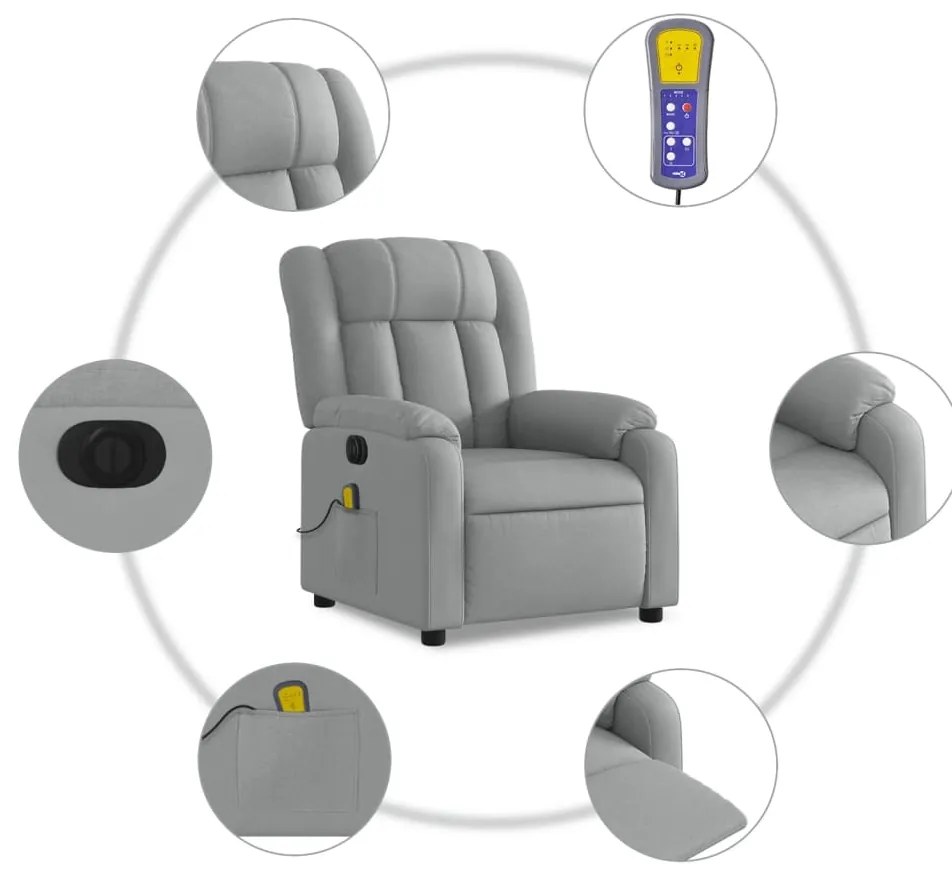 Poltrona de massagens reclinável elétrica tecido cinzento-claro