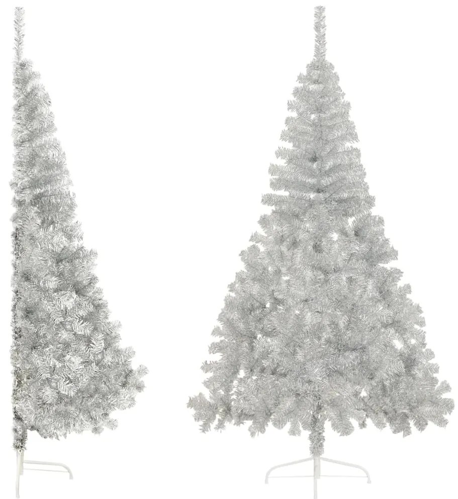 344699 vidaXL Meia árvore de Natal artificial com suporte 240 cm PET prateado