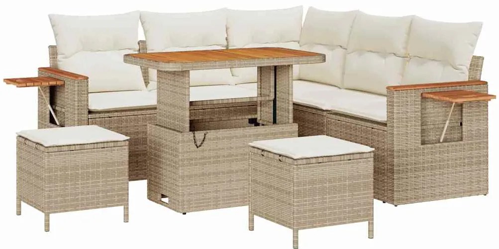 Conjunto de Sofá de Jardim com 8 Peças e Almofadas Bege Rattan Poliést
