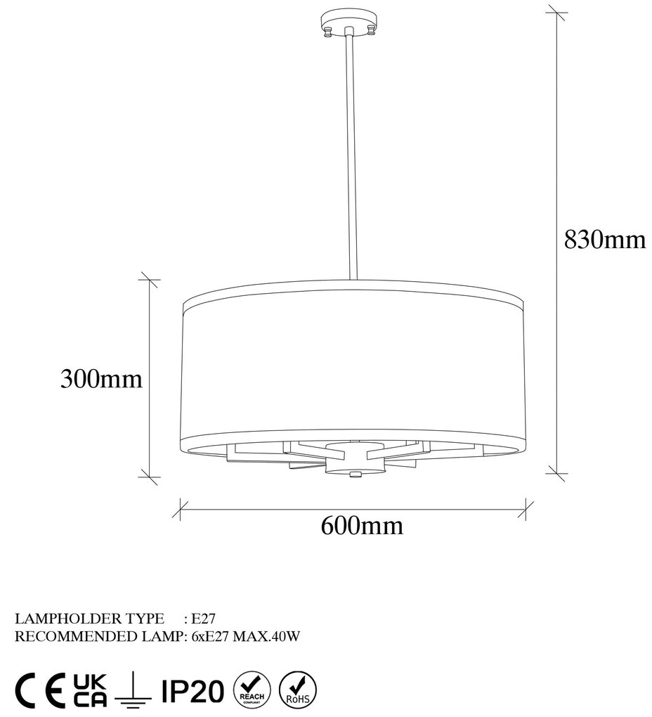 Candeeiro de Teto Way – Preto e Branco – 60 x 60 x 83 cm