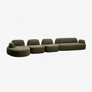 Sofá Modular Chaise Longue Esquerdo De 4 Peças Com Módulo De Canto Estofado Giorgia Tecido Verde Exército - Sklum