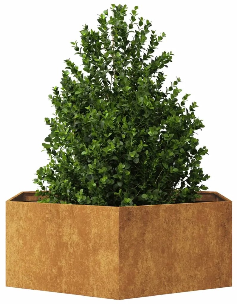 Vaso/floreira de jardim hexagonal 138x120x45 cm aço corten