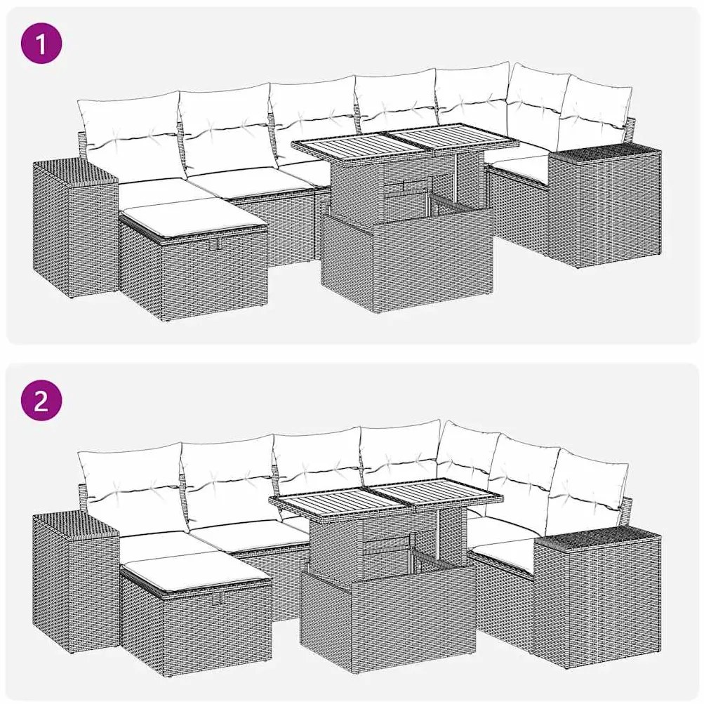 8 pcs conj. sofás jardim c/ almofadões vime PE/acácia castanho