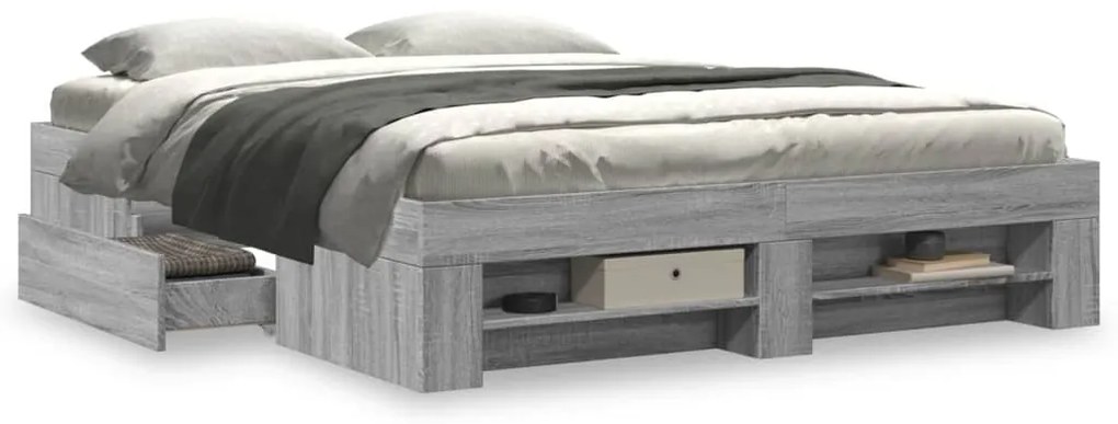 Estrutura de cama sem colchão 160x200 cm sonoma cinzento
