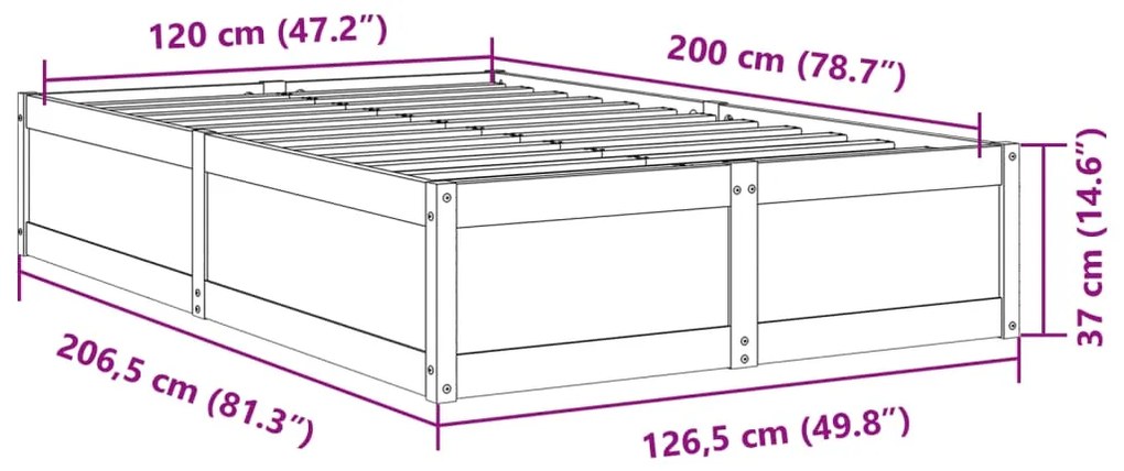 Cama sem colchão 120x200 cm madeira pinho maciça castanho-mel