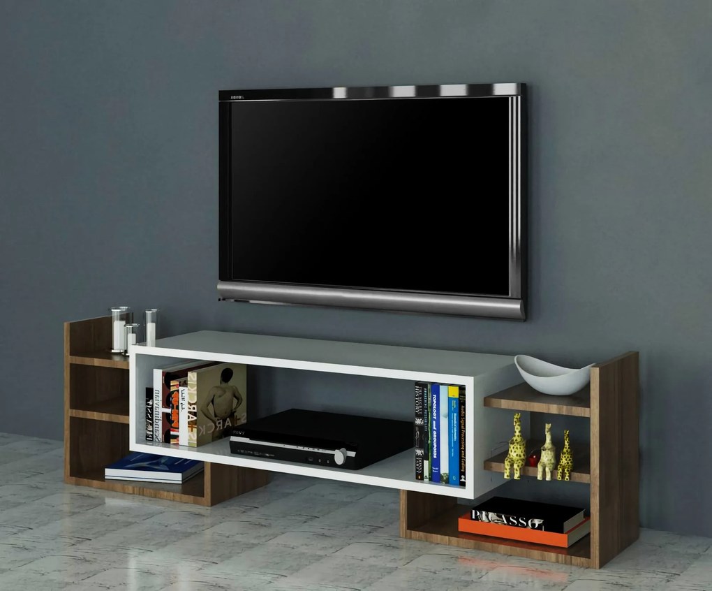 Móvel TV Sema – Branco Nogueira – 115x38,2x29,6 cm