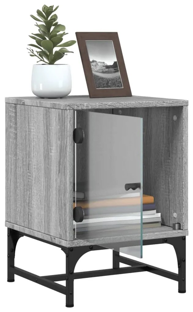 Mesa de cabeceira c/ porta de vidro 35x37x50 cm cinzento sonoma