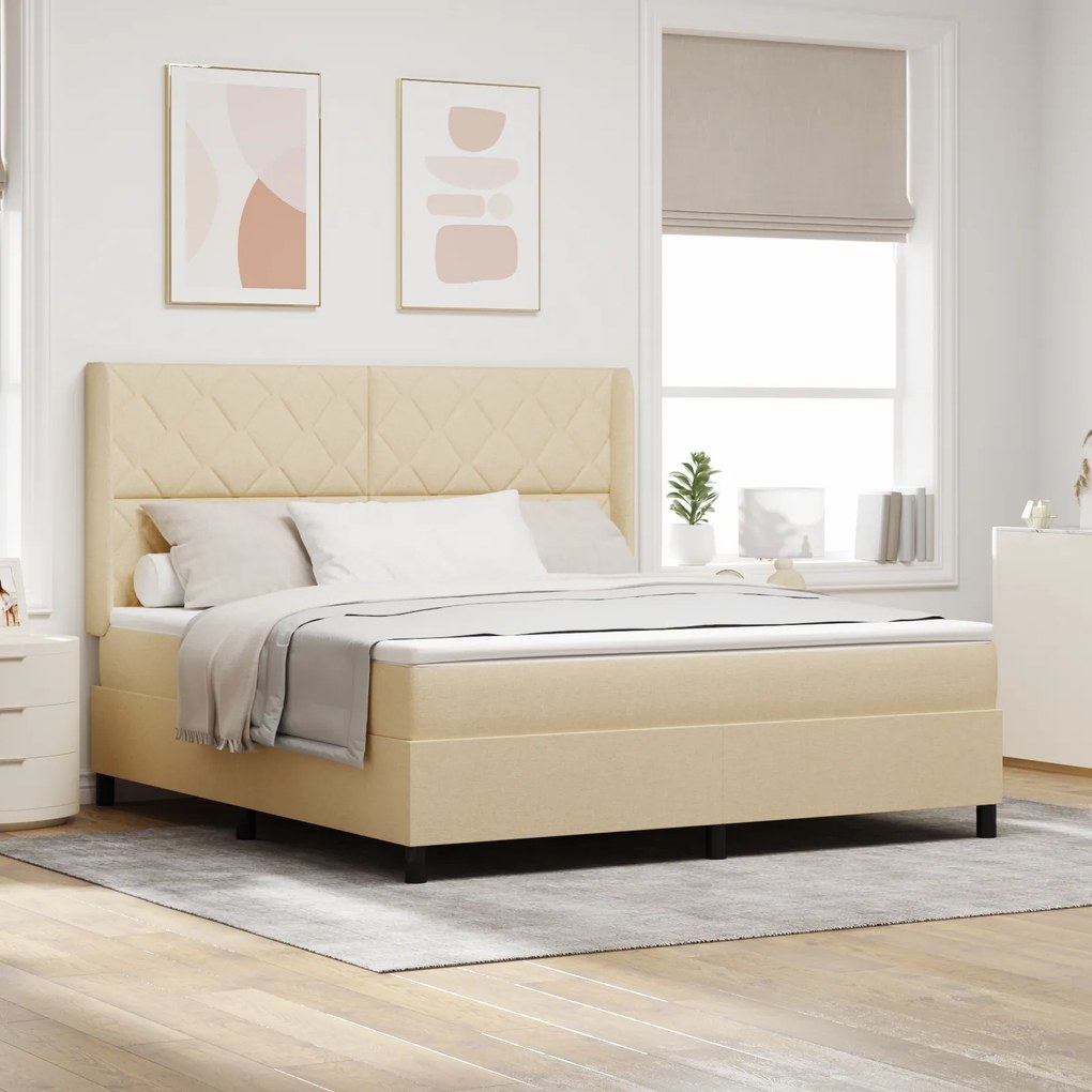 Cama Box Spring vidaXL com Colchão - Creme 180x200 cm Tecido