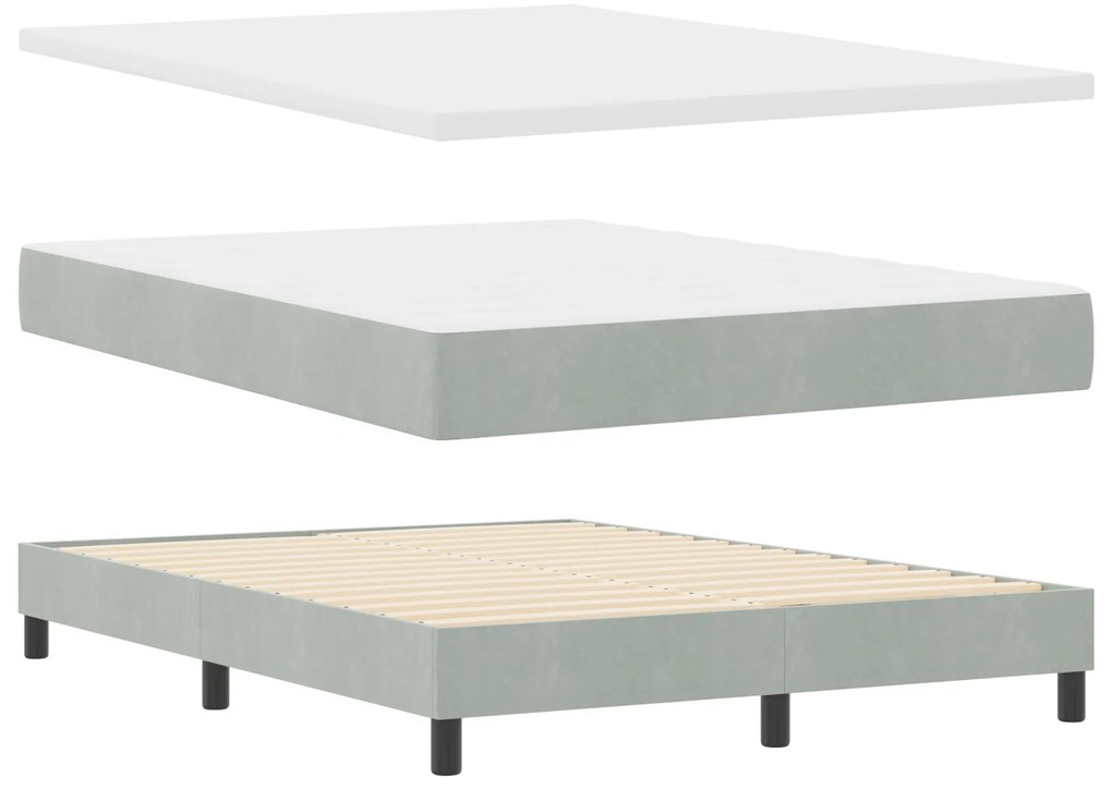 Cama Box Spring com Colchão Cinza Claro 140x200 cm Veludo