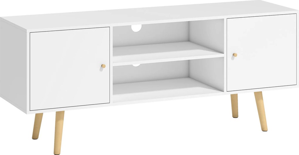 HOMCOM Móvel de TV para Televisores de até 55 Polegadas com 2 Portas 2 Prateleiras de Armazenamento 120x34x50cm Branco | Aosom Portugal