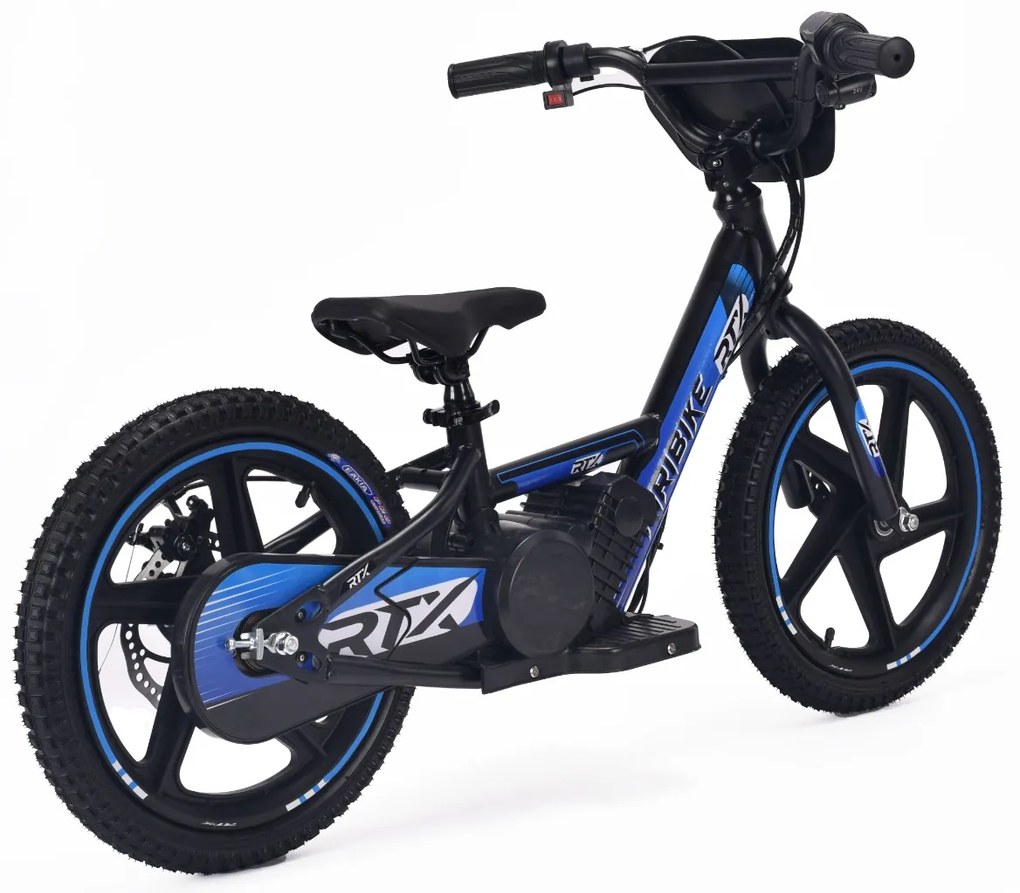 Bicicleta eléctrica para crianças RIRIBIKE RTX6 24V (16") bateria de lítio, motor de 250 watts, travão de disco, assento ajustável em PU macio Azul