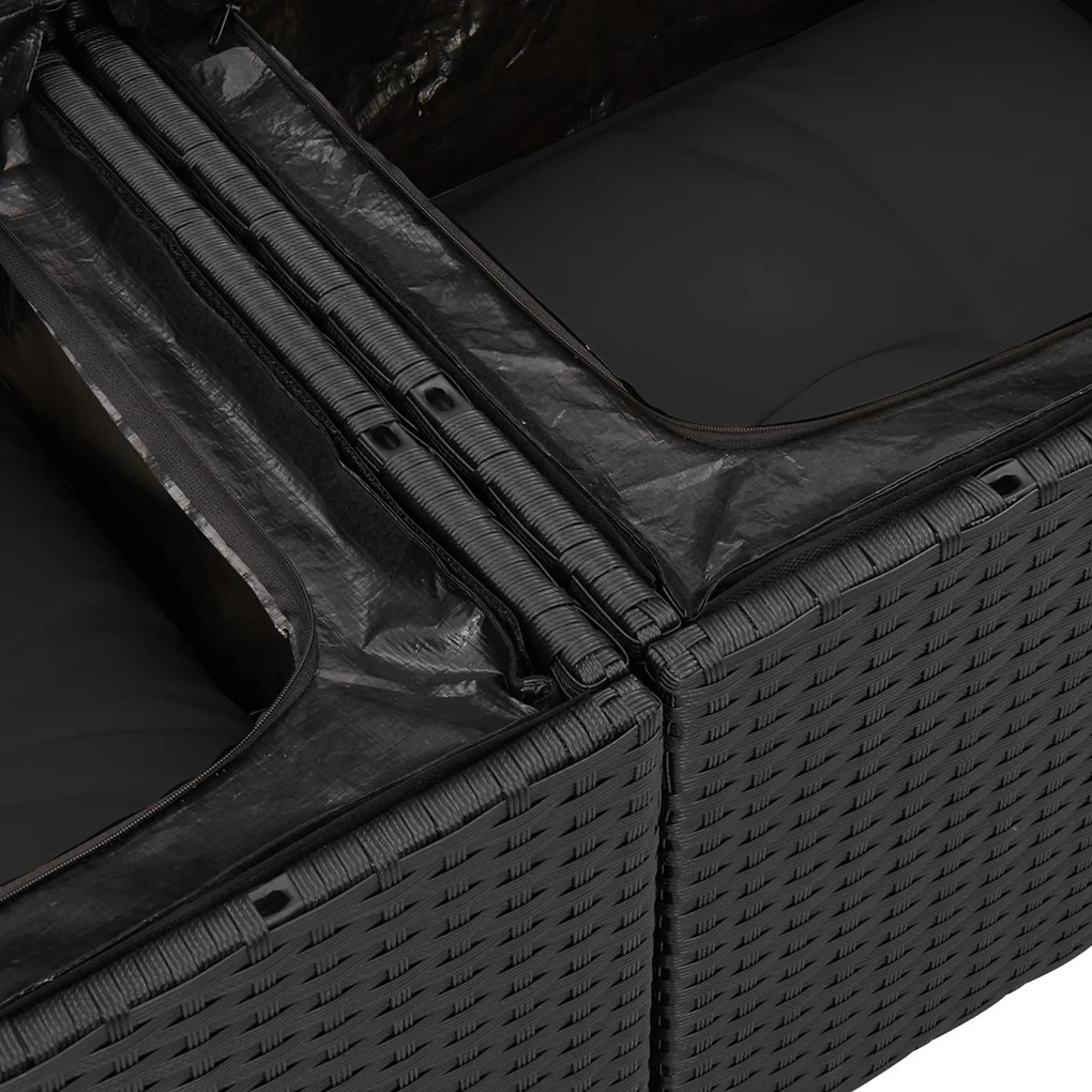 Conjunto de Sofá de Jardim de 9 Peças com Almofadas Preto Vime PE, Sof
