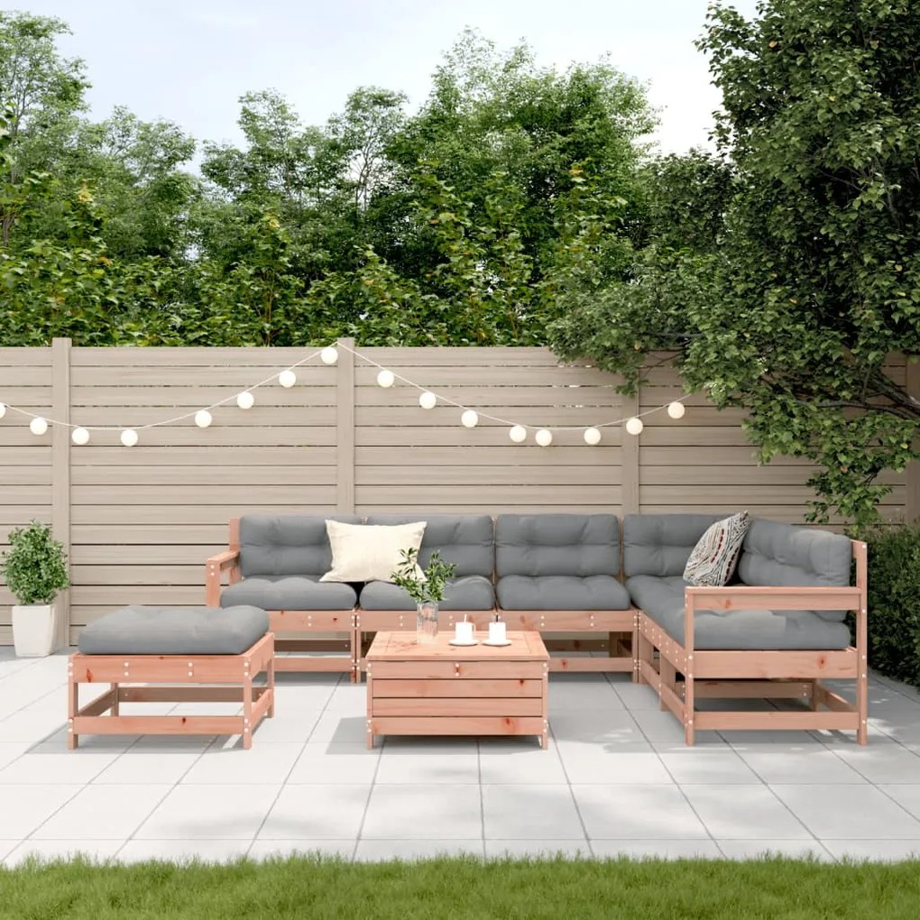 8 pcs conj. lounge jardim c/ almofadões madeira douglas maciça