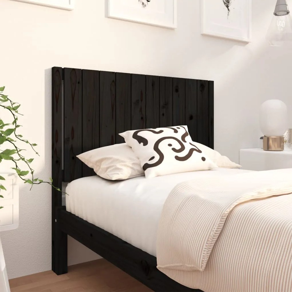 vidaXL Cabeceira de cama 105,5x4x100 cm pinho maciço preto