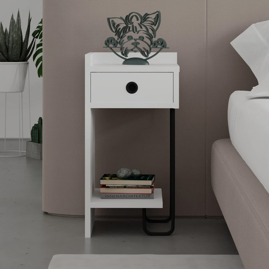 Mesa de Cabeceira Sirius Left – Branco – 32x61x30 cm
